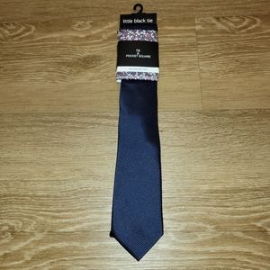 Little Black Tie Navy Blue Tie & Floral Pocket Square Occasion Set New